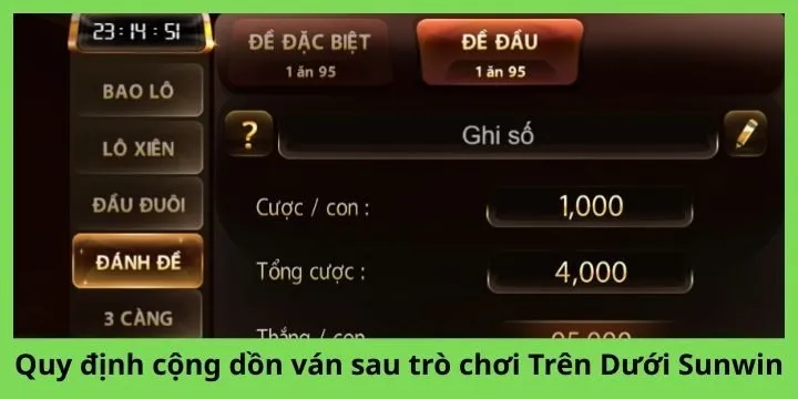 Quy định cộng dồn ván sau trong trò chơi Trên Dưới Sunwin